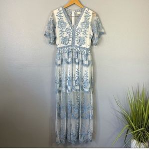 Altr’d State Catania blue white embroidered maxi dress size medium